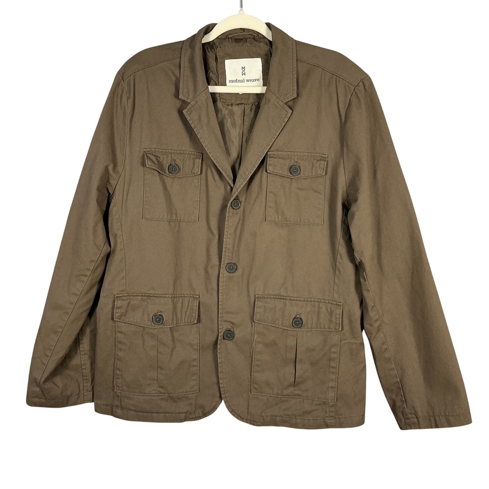 Mutual Weave Brown Cotton Utility Blazer Jacket Field Coat Large